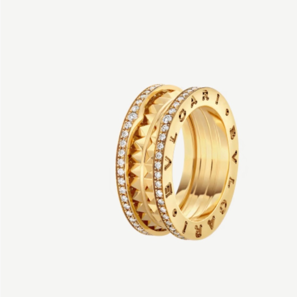 NEW Collection Bvlgari B Zero 1 Rock band 18 KT Yellow Gold PAVE DIAMONDS RING